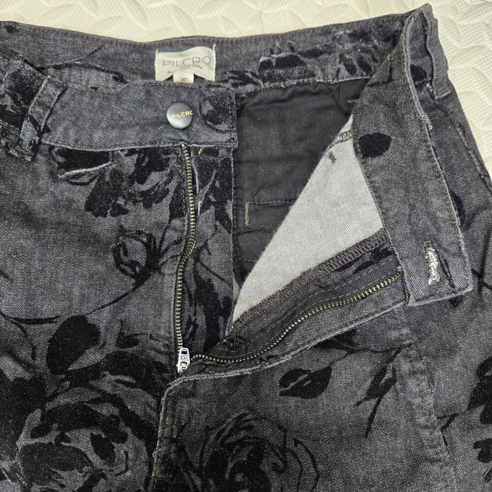 Pilcro High Rise Black Floral Velvet‎ Flare Jeans 30 Whimsygoth Fairy Grunge - Picture 8 of 13